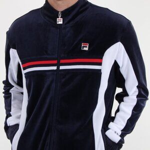 Fila Men’s Navy White Velour Retro Zip Front Track Jacket Size L